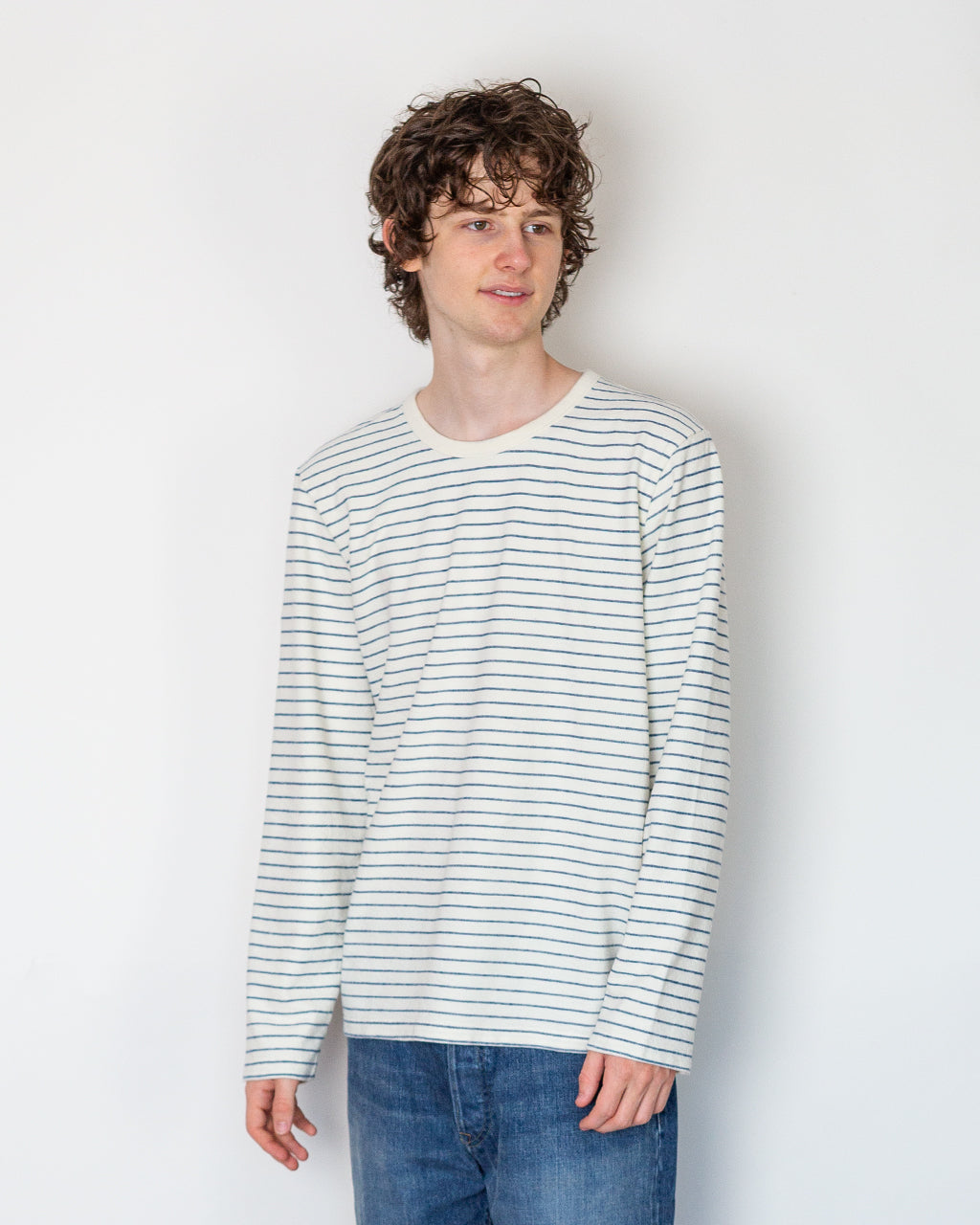 L/S Texture Tee - Ecru/Soft Blue
