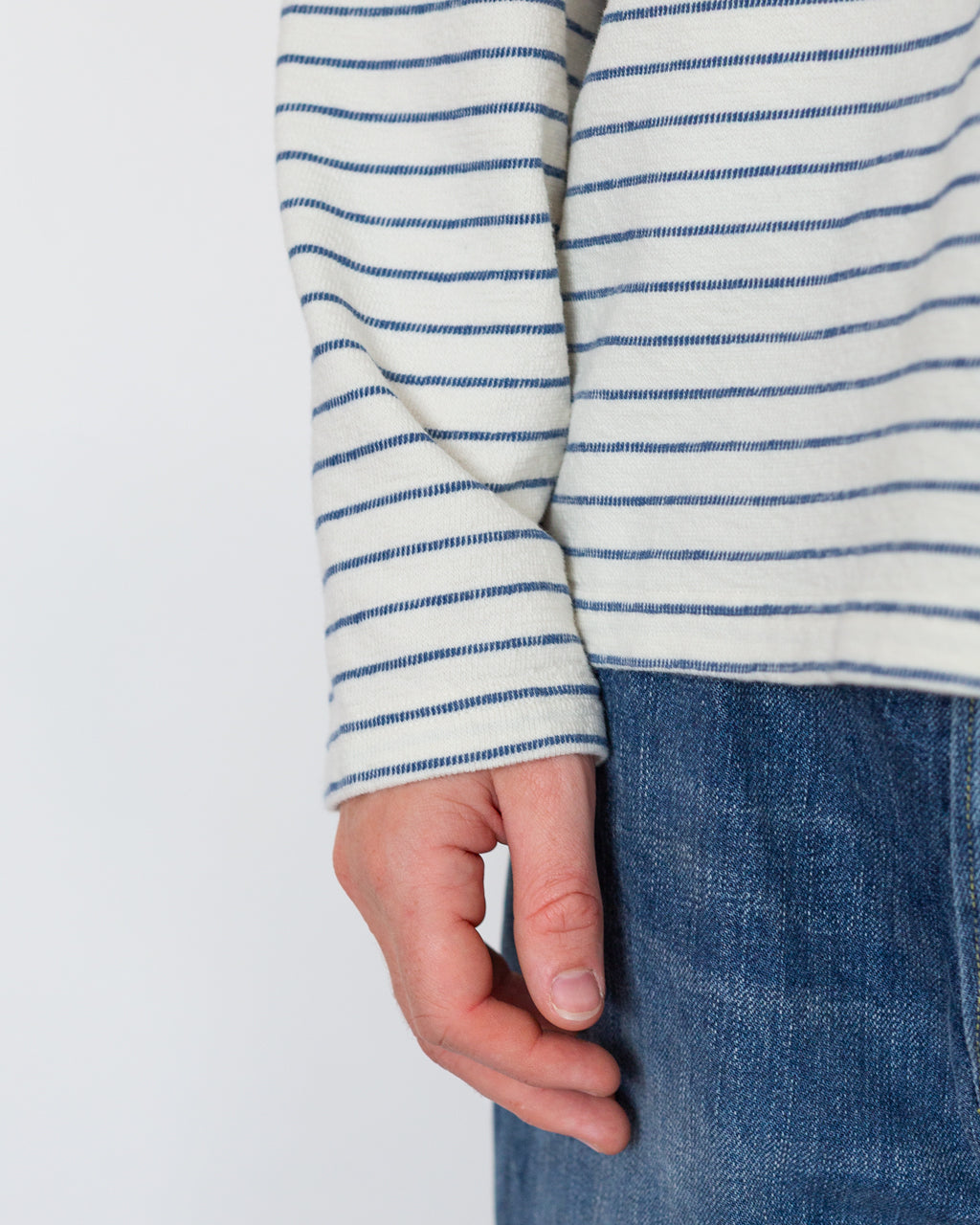 L/S Texture Tee - Ecru/Soft Blue
