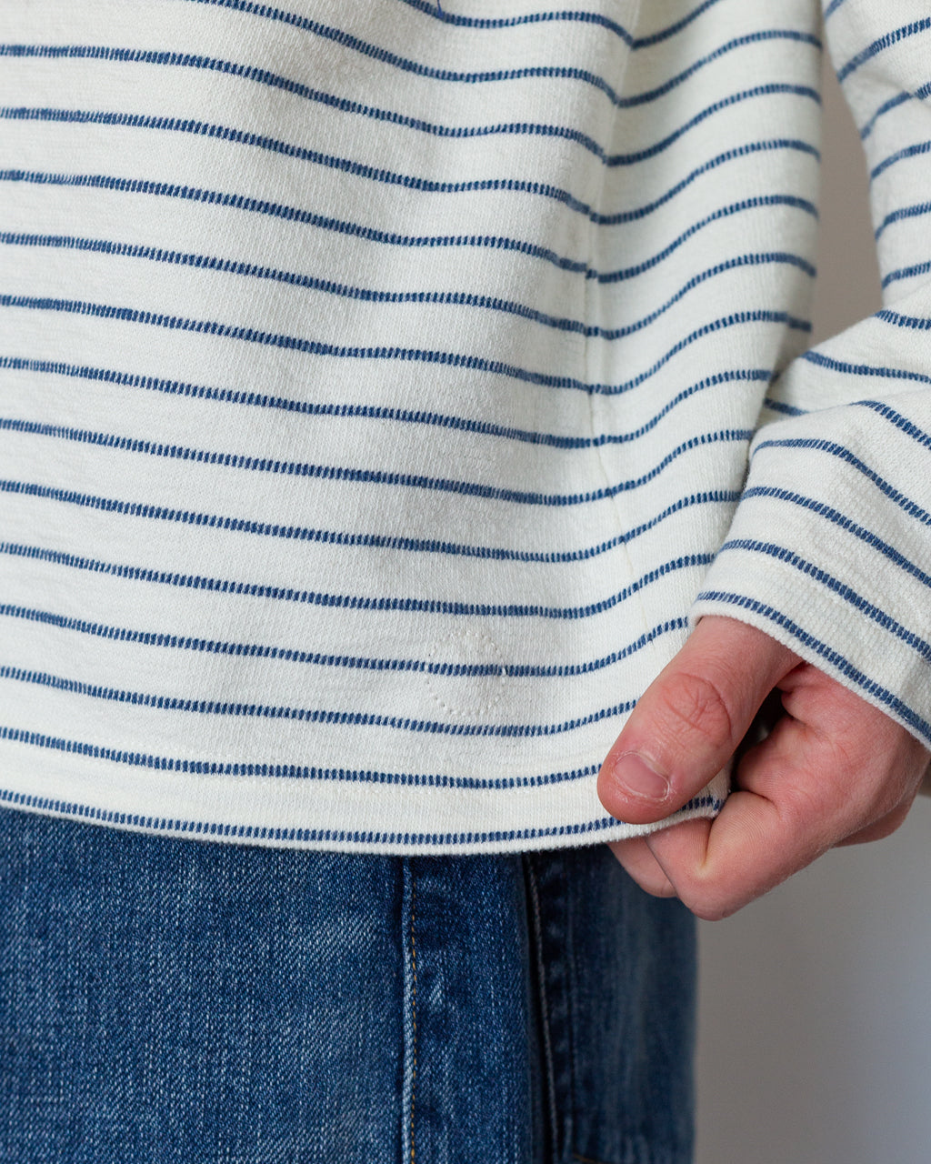 L/S Texture Tee - Ecru/Soft Blue