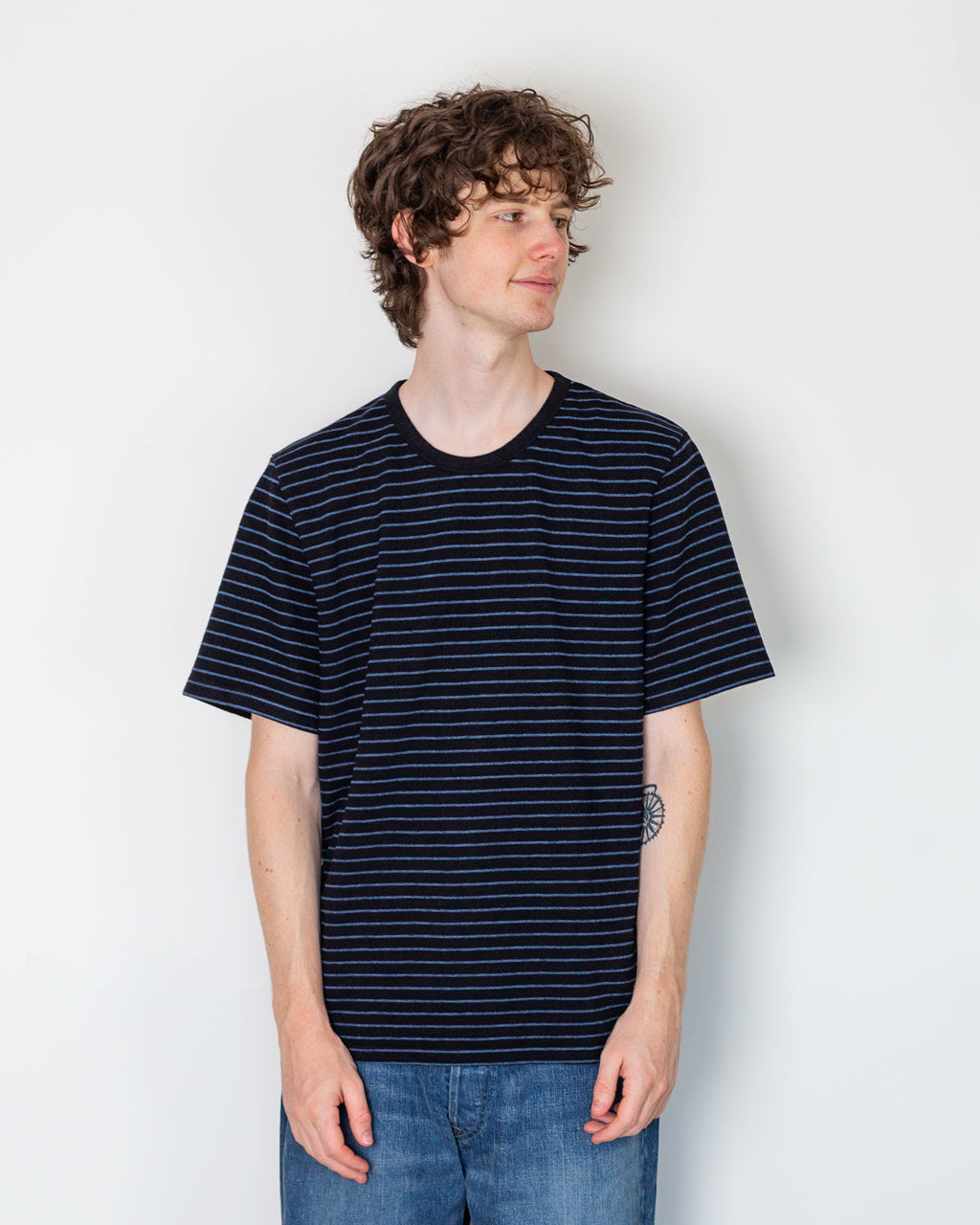 S/S Textured Stripe Tee - Black/Soft Blue