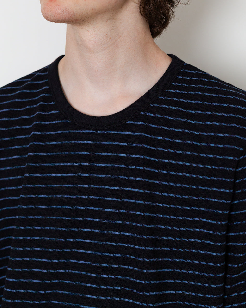S/S Textured Stripe Tee - Black/Soft Blue