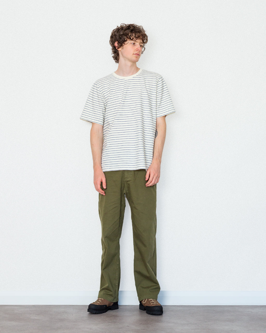 S/S Textured Stripe Tee - Ecru/Soft Blue