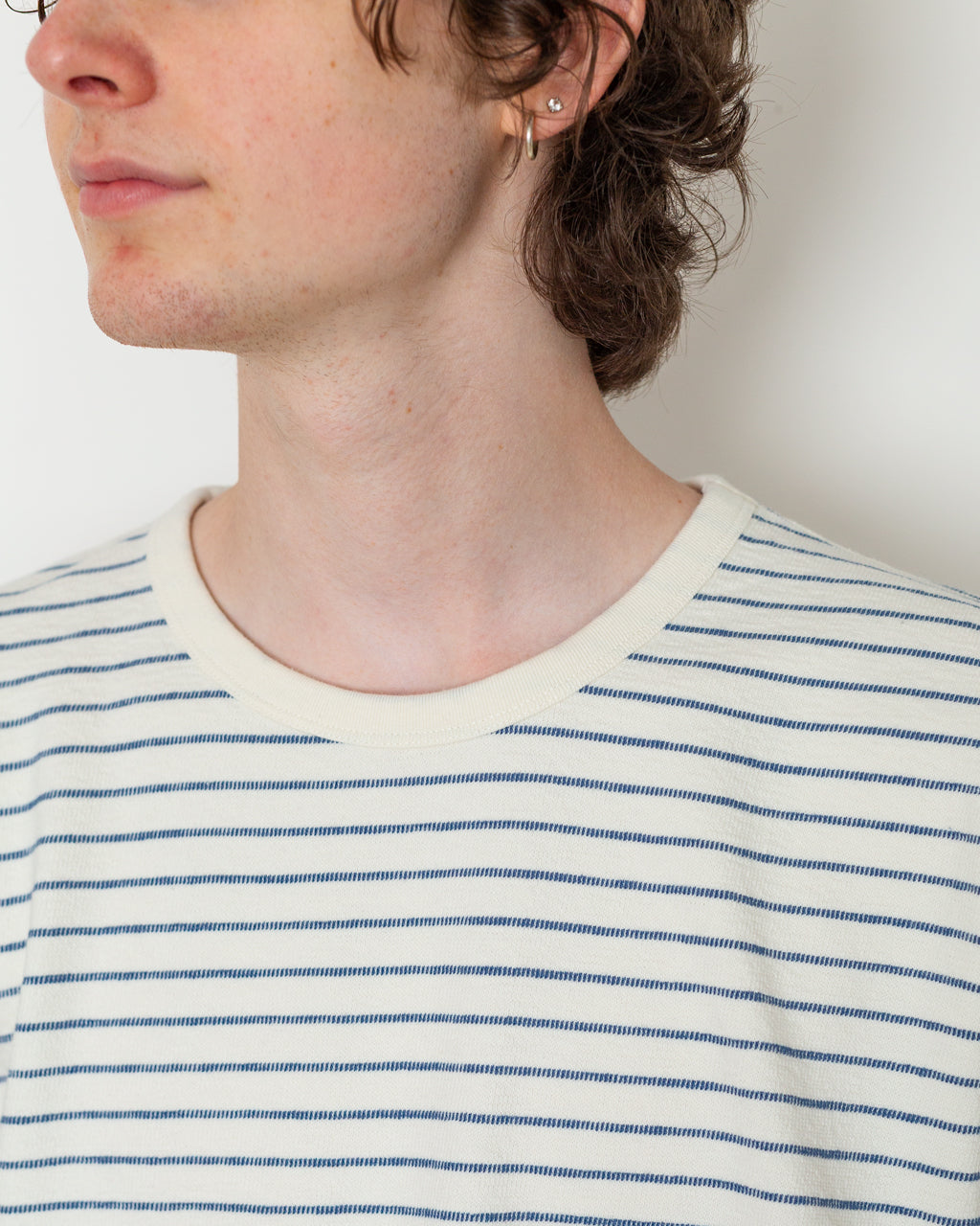 S/S Textured Stripe Tee - Ecru/Soft Blue