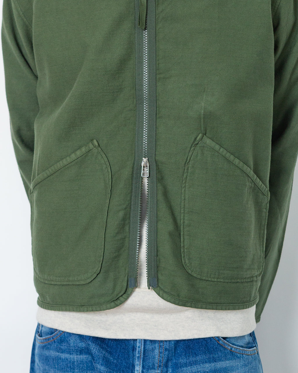 Zip Liner - Olive Slub Sateen