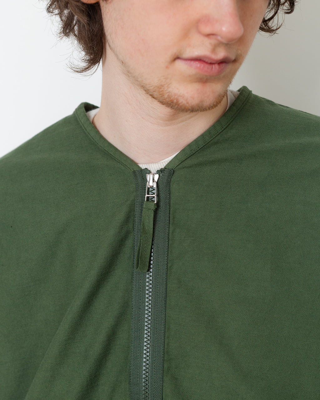 Zip Liner - Olive Slub Sateen