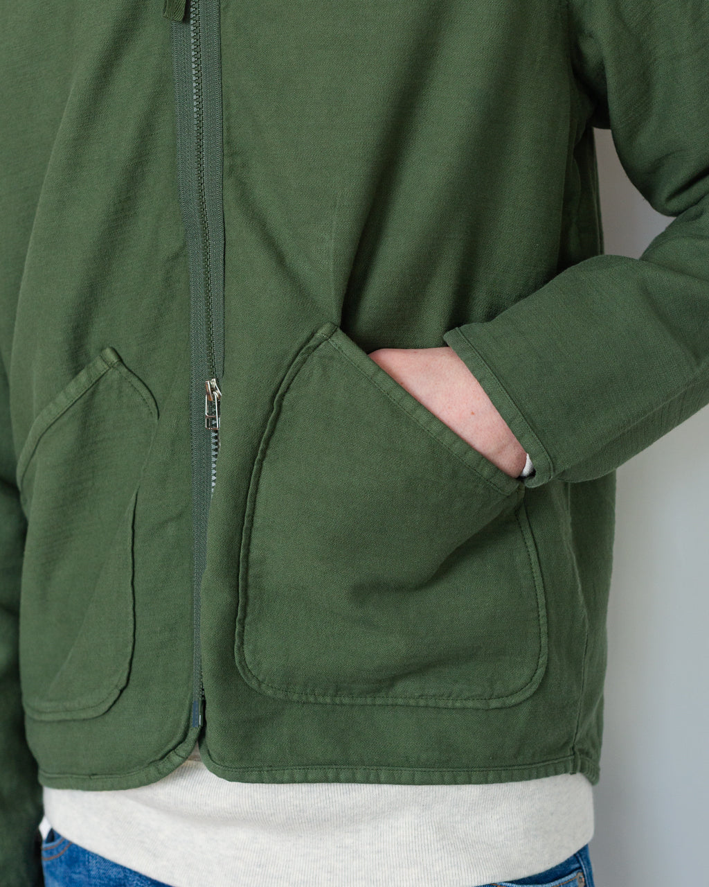 Zip Liner - Olive Slub Sateen
