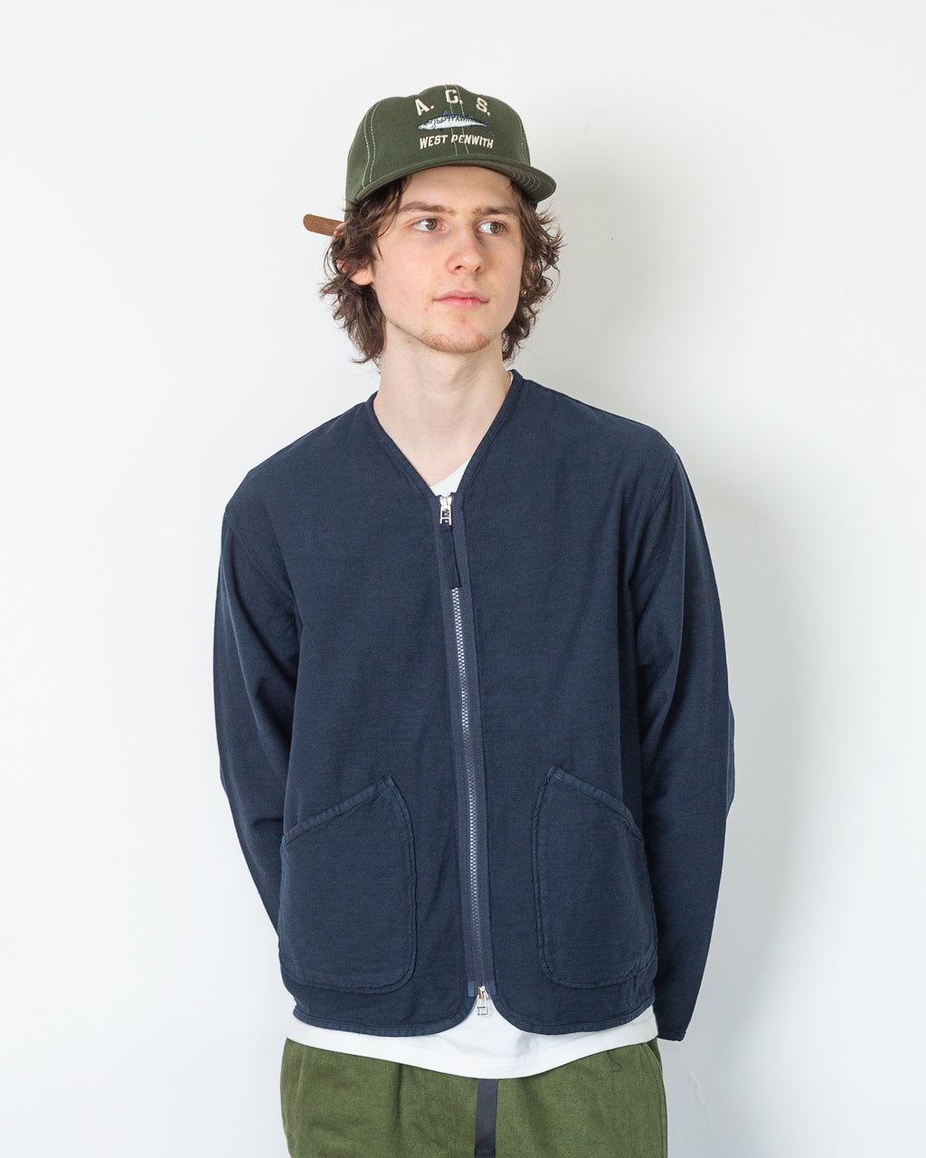 Zip Liner - Navy Slub Sateen