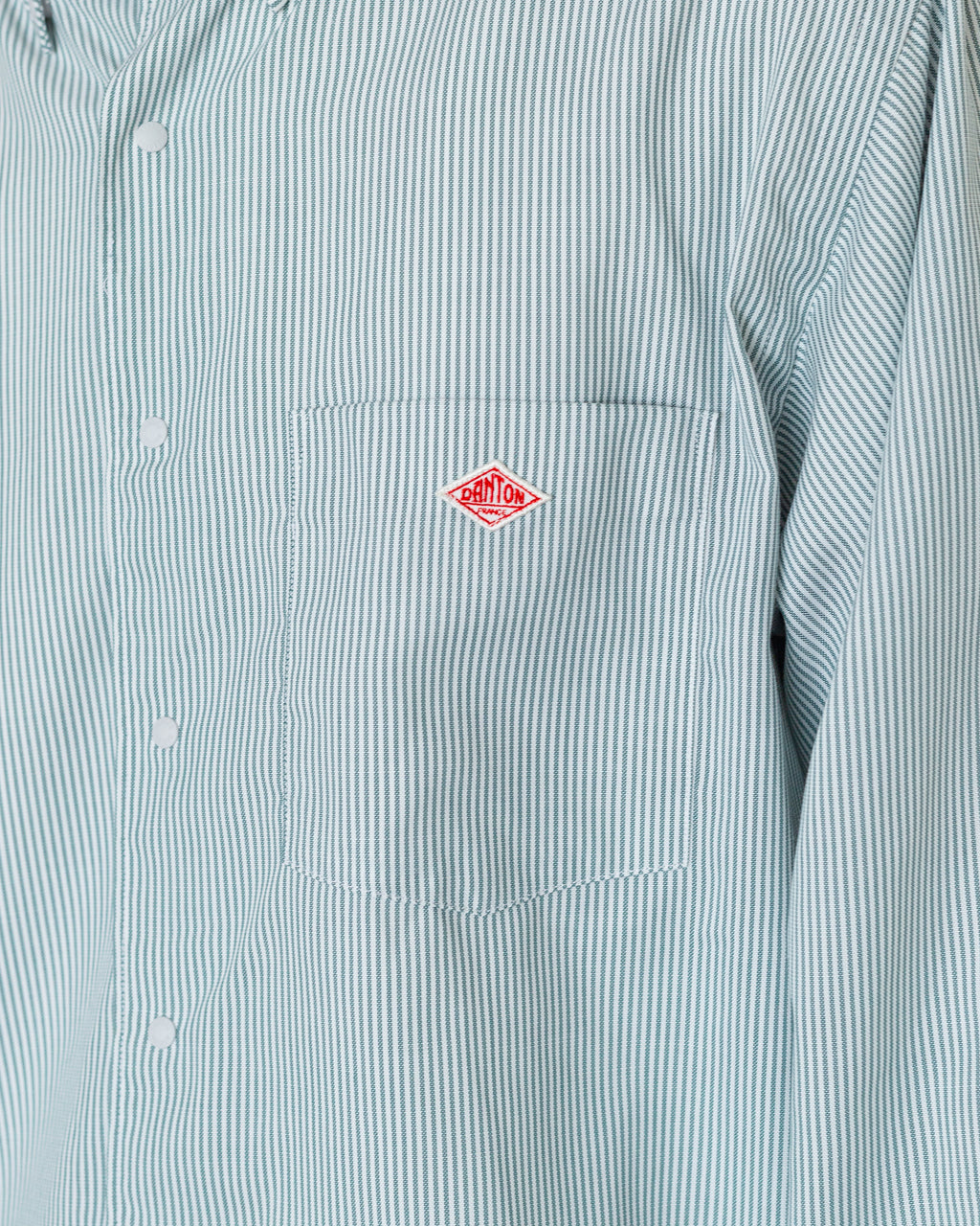 Dot Button B.D. Shirt - White/Green Stripe