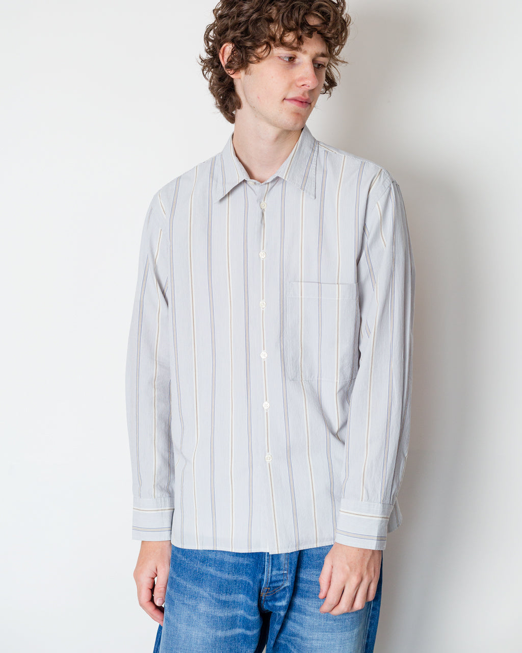 Square Pocket Shirt - Monk Stripe Dove