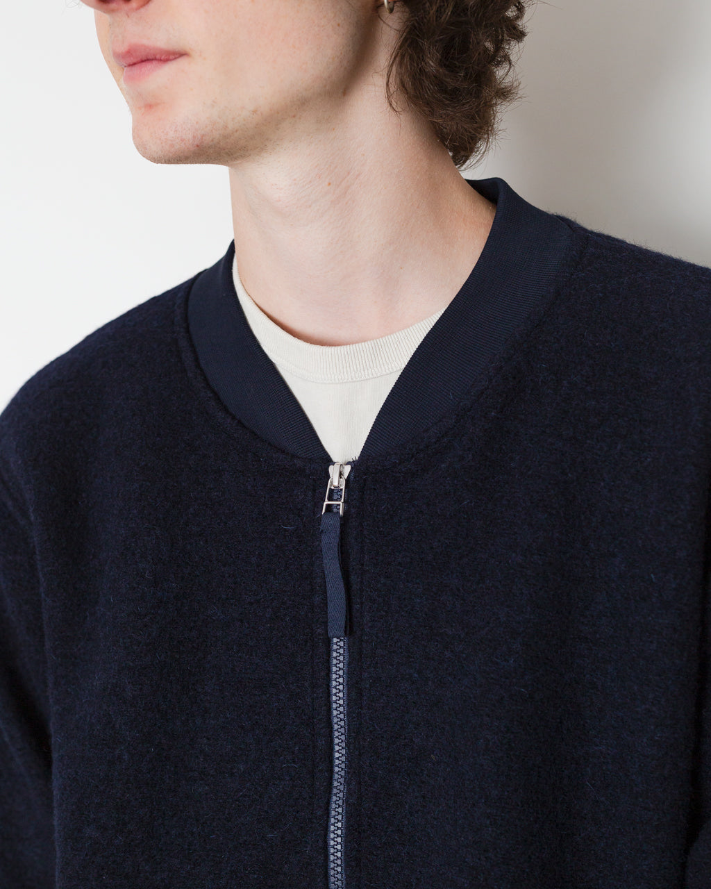 Wool Fleece Zip Bomber - Navy