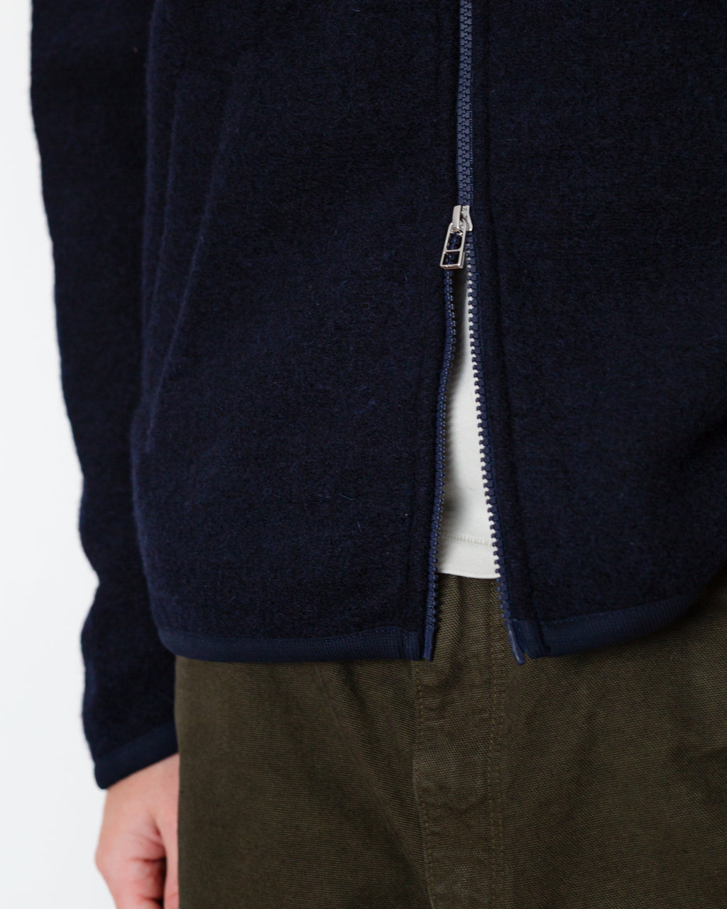 Wool Fleece Zip Bomber - Navy