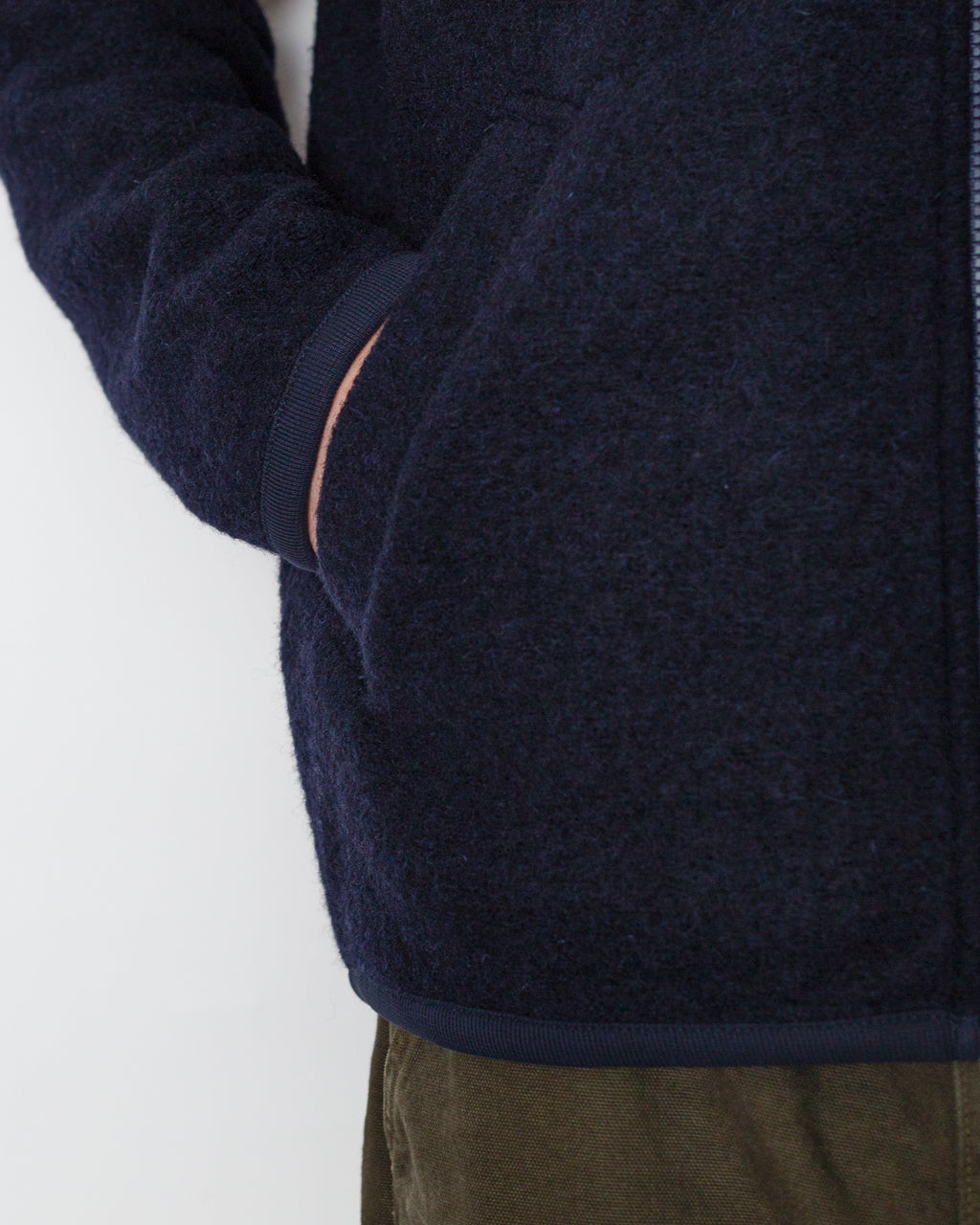 Wool Fleece Zip Bomber - Navy